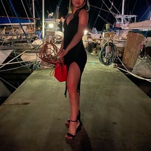 High Slit slinky Black Dress